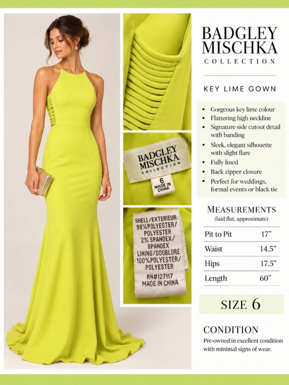 Badgley Mischka Collection Key Lime Gown – Size 6